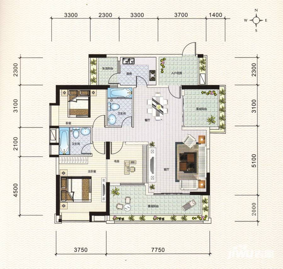 北江明珠户型图 10座03单位 145㎡