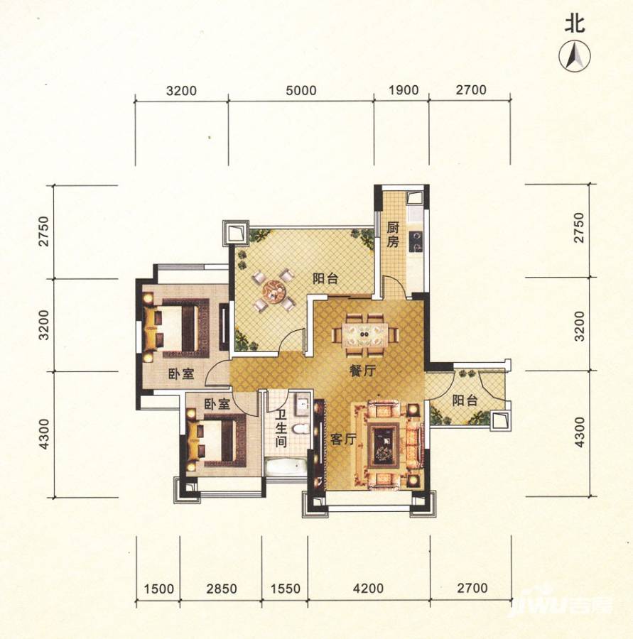 北江明珠户型图 2座03单位 88㎡