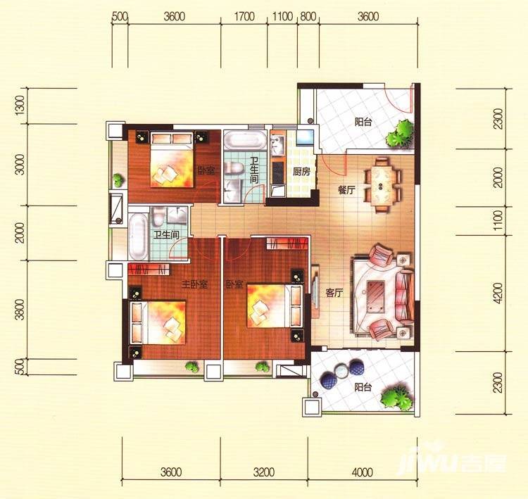 北江明珠户型图 6座 04单位 115㎡