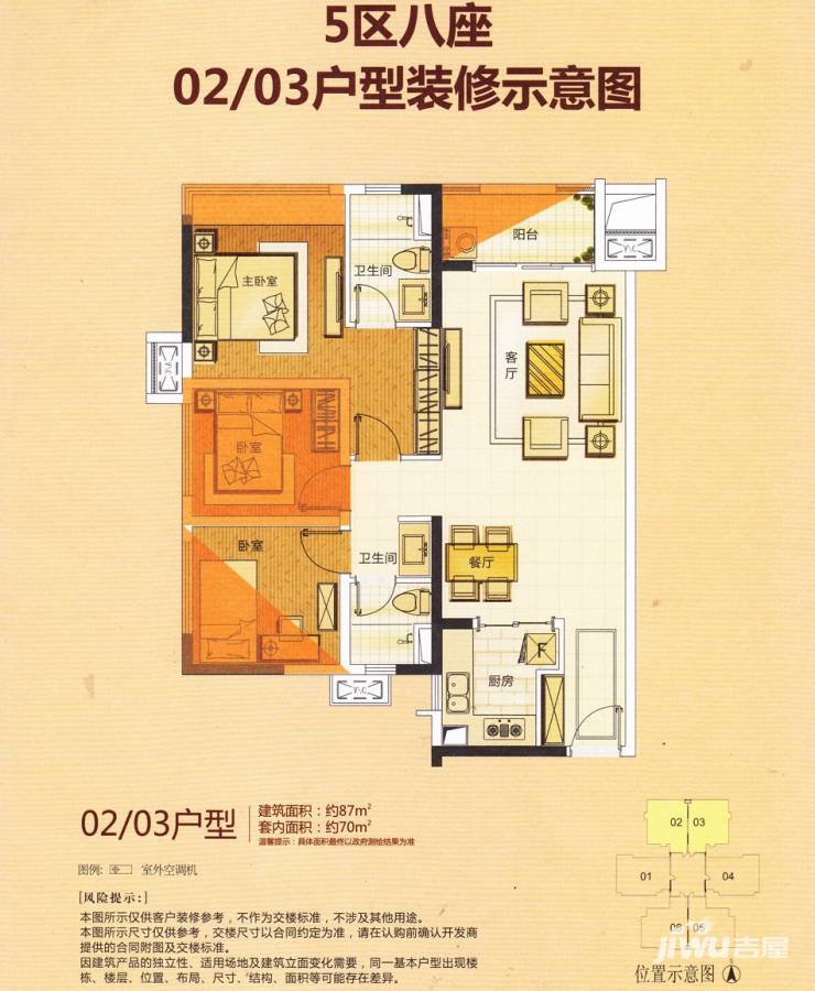 佛山万科城户型图 五区 8座02/03单元 87㎡