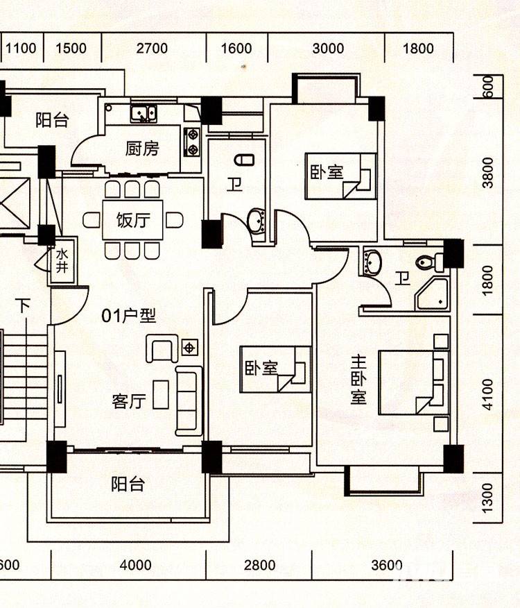 狮山阳光嘉园户型图 城宇名轩 3座2-8层 01单元 113.04㎡