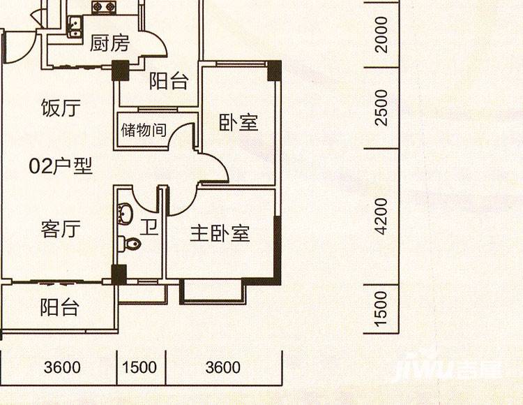 狮山阳光嘉园户型图 城宇名轩 5座 2-10层 02户型 80.09㎡