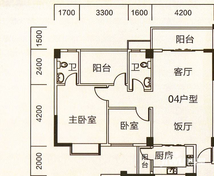 狮山阳光嘉园户型图 城宇名轩 5座 2-10层 04户型 90.75㎡