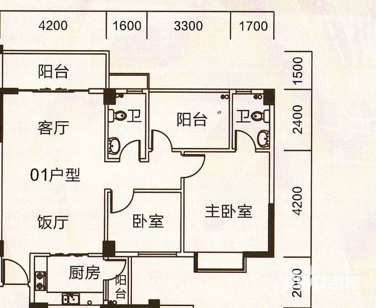 狮山阳光嘉园户型图 城宇名轩 6座 2-10层 01户型 90.71㎡