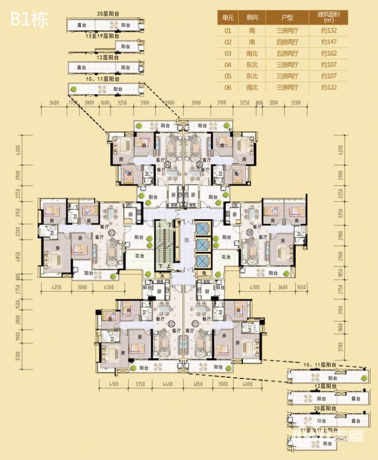 富力现代广场富力现代广场户型图 三期天汇b1栋户型分布 三梯六户