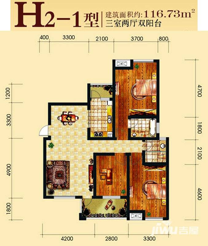 香洲郡香洲郡户型图 三室两厅双阳台 116.73㎡㎡