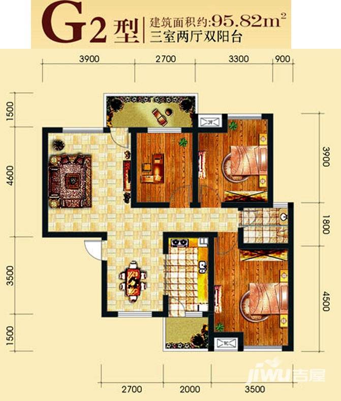 香洲郡香洲郡户型图 三室两厅双阳台 95.82㎡㎡