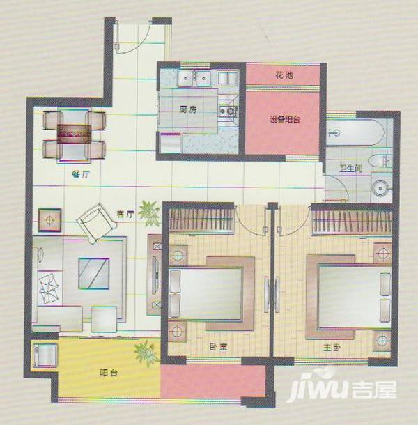 昆山金瑭珑沐湾b户型 约88平米户型图_首付金额__88.0平米 吉屋网