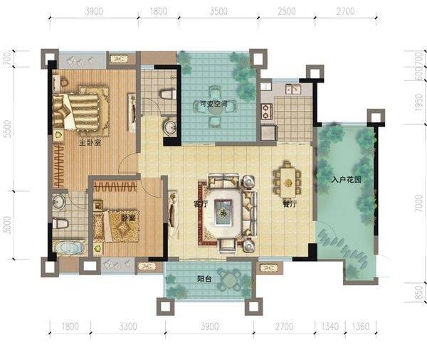 御景豪庭御景豪庭户型图 g二室二厅双卫 124.90㎡