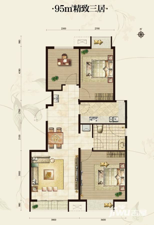 首地浣溪谷普通住宅95㎡户型图