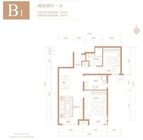 京投银泰万科西华府普通住宅89㎡户型图