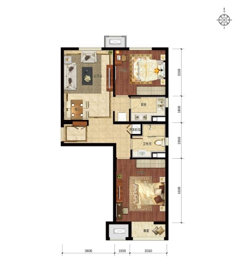 京投银泰万科西华府2室2厅1卫89㎡户型图