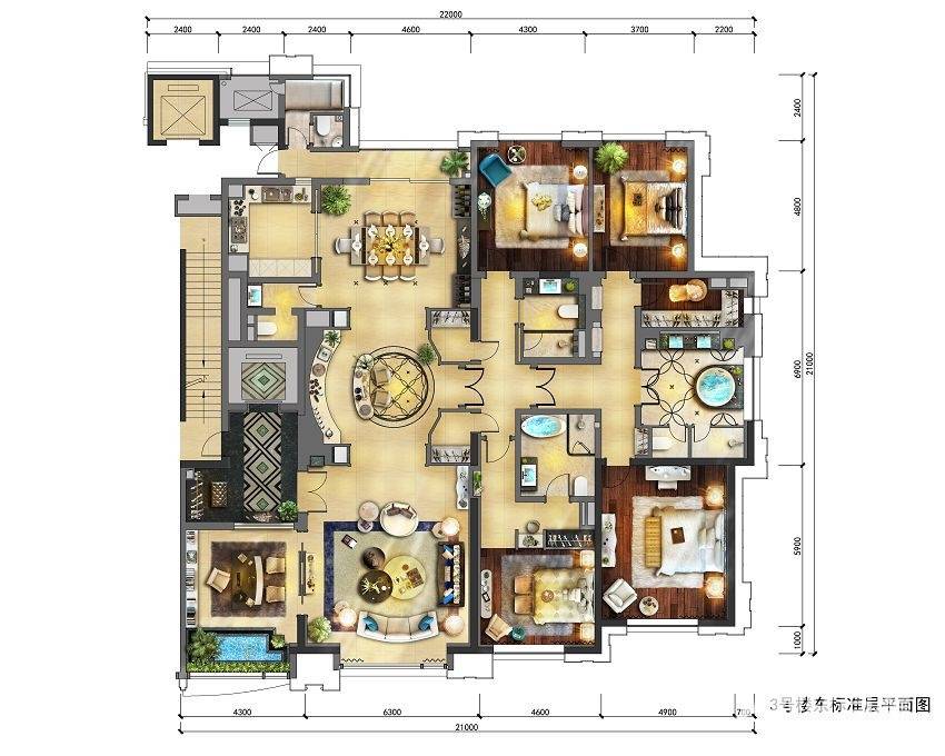 紫御华府4室2厅4卫380㎡户型图