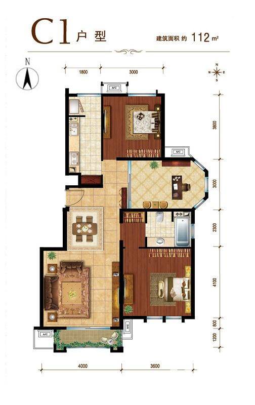 建邦华庭2室2厅1卫112㎡户型图