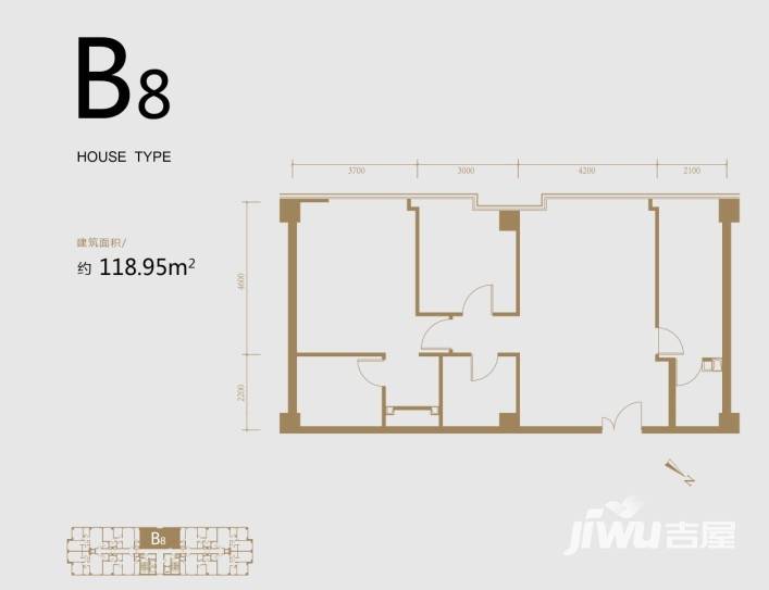 君安国际写字楼2室2厅2卫118.9㎡户型图