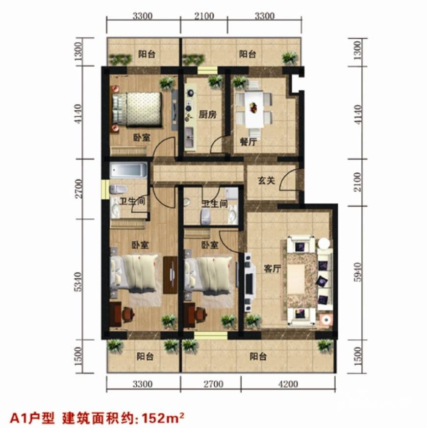 众智慧谷3室2厅2卫152㎡户型图