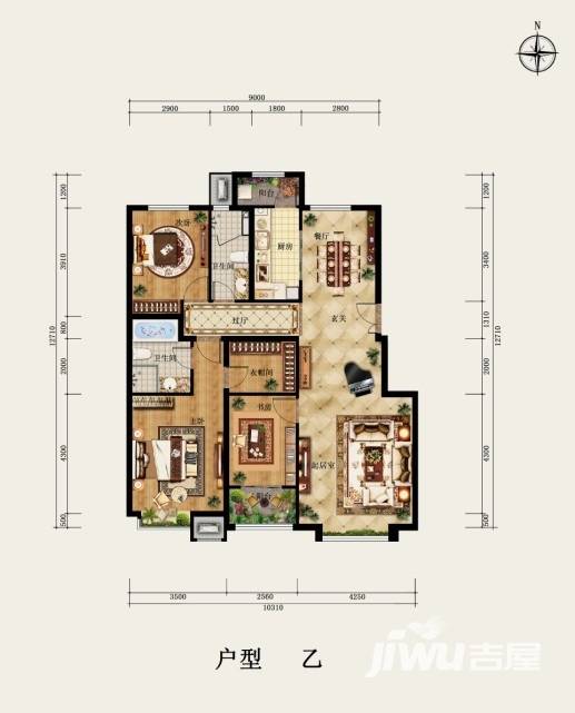 葛洲坝紫郡府3室2厅2卫128㎡户型图