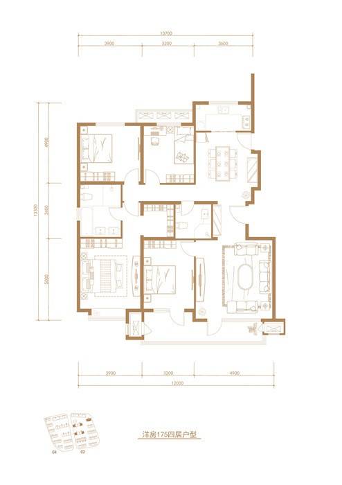 京投银泰·檀香府户型图 洋房175平 175㎡