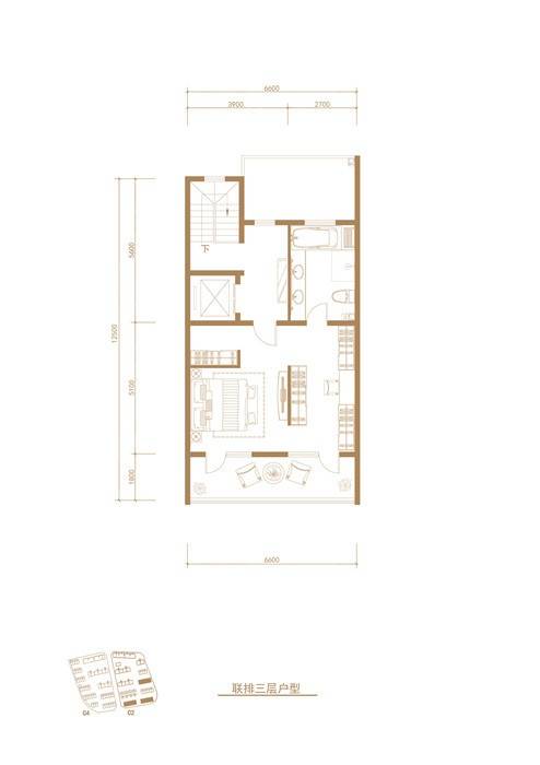 京投发展檀香府京投银泰·檀香府户型图 联排c2-01三层