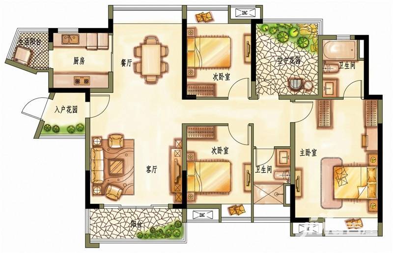 保利中惠中央公馆4室2厅2卫户型图