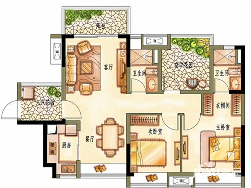 保利中惠中央公馆3室2厅2卫户型图