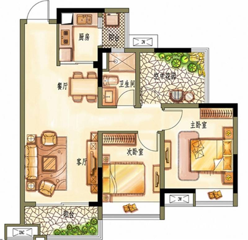 保利中惠中央公馆3室2厅1卫户型图