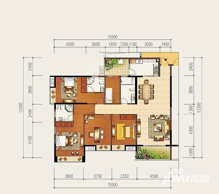 龙泉华苑5室2厅2卫205㎡户型图