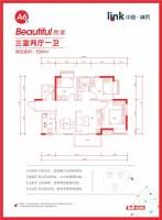 中惠嶺秀3室2厅1卫88㎡户型图