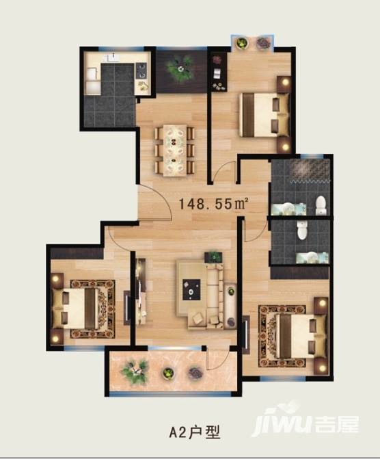 宏力壹号院3室2厅2卫148.6㎡户型图