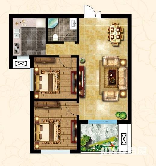 齐鲤万家新城2室2厅1卫84.4㎡户型图