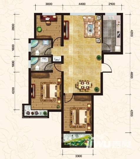 齐鲤万家新城3室2厅2卫124.5㎡户型图