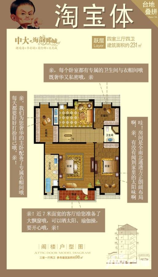 中大海韵郦城4室3厅4卫231㎡户型图