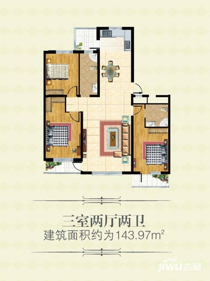 水岸尚品3室2厅2卫144㎡户型图