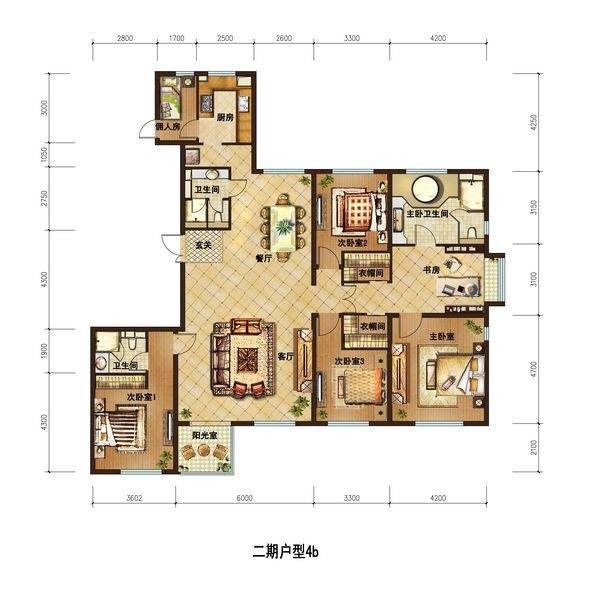 金泰城二期4室3厅2卫239.3㎡户型图