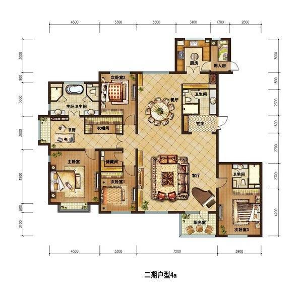 金泰城二期4室2厅3卫273.4㎡户型图