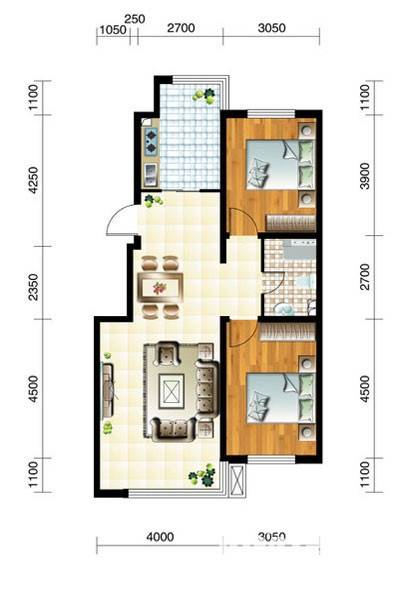 水岸壹品普通住宅89.6㎡户型图