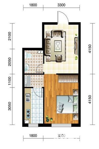 水岸壹品1室1厅1卫49.3㎡户型图