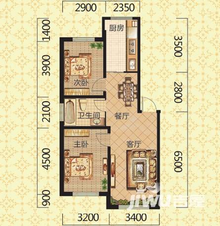 金璟家园2室2厅1卫100㎡户型图