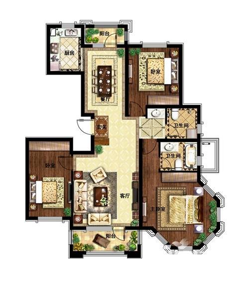 富都花园普通住宅138㎡户型图