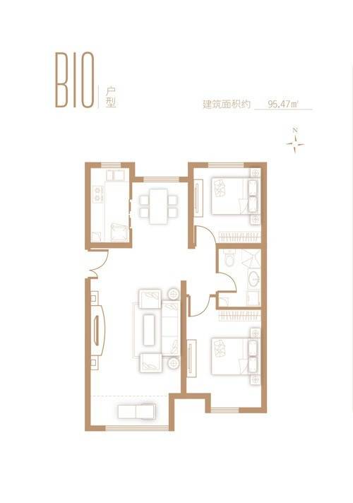 新奥海洋绿洲普通住宅95.5㎡户型图