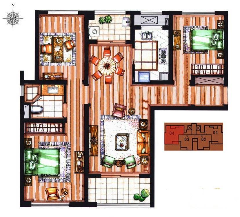 华润中央公园湖墅3室2厅1卫103㎡户型图