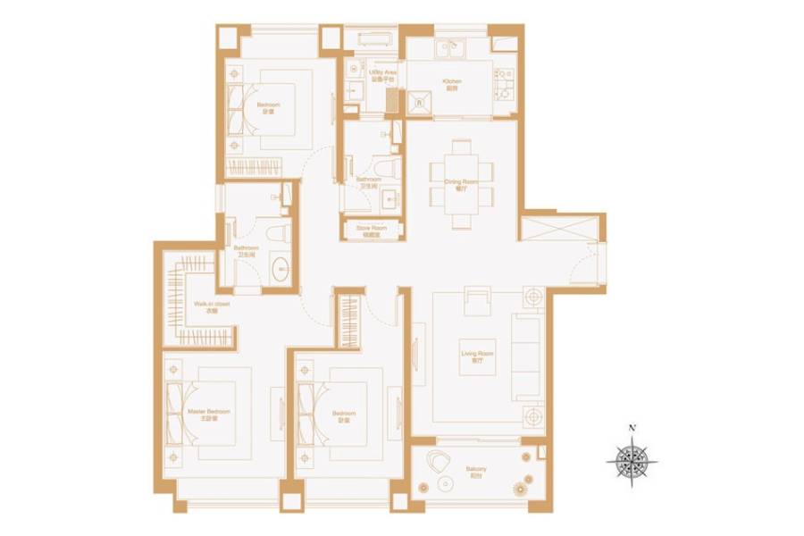 瑞虹新城怡庭3室2厅2卫168㎡户型图