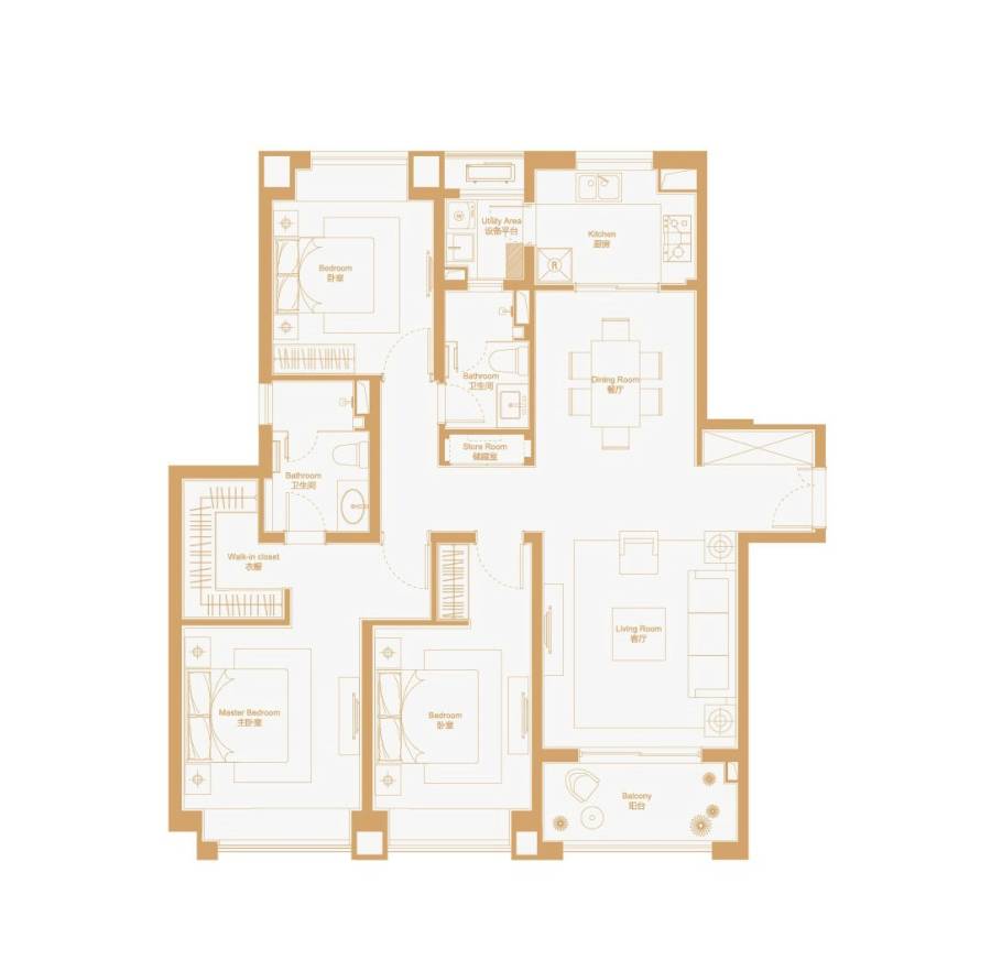 瑞虹新城怡庭3室2厅2卫168㎡户型图