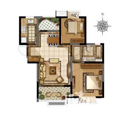 中冶锦园2室2厅1卫74㎡户型图