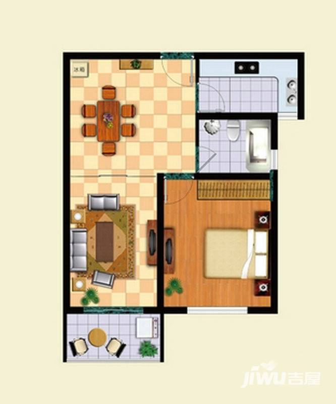 美兰金色宝邸1室2厅1卫户型图