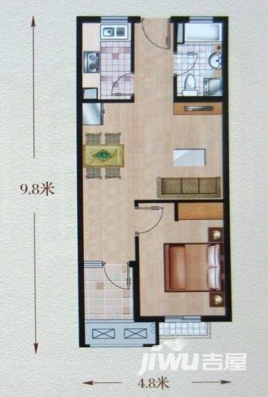 凤凰花苑1室1厅1卫60㎡户型图