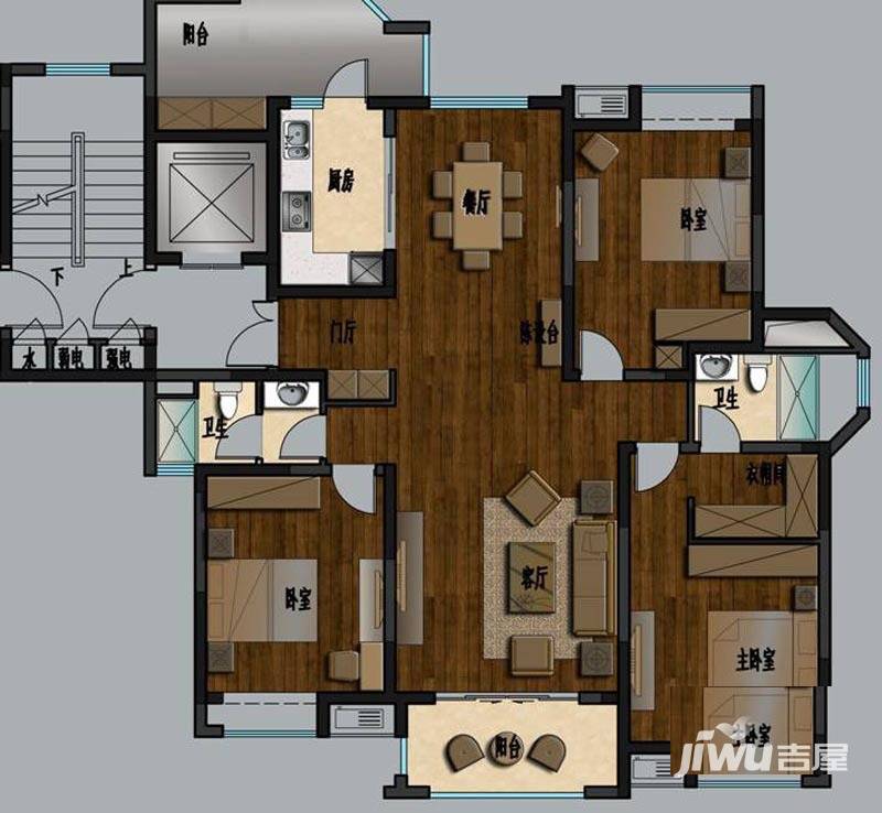 瀛通金鳌山公寓3室2厅2卫153㎡户型图