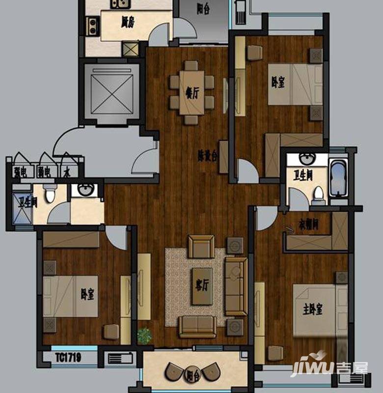 瀛通金鳌山公寓3室2厅2卫146㎡户型图