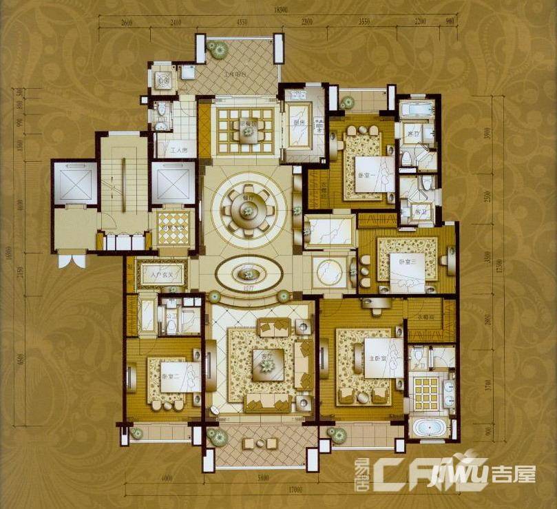 浦东星河湾户型图 四房三厅四卫-300平方米-25套 300㎡