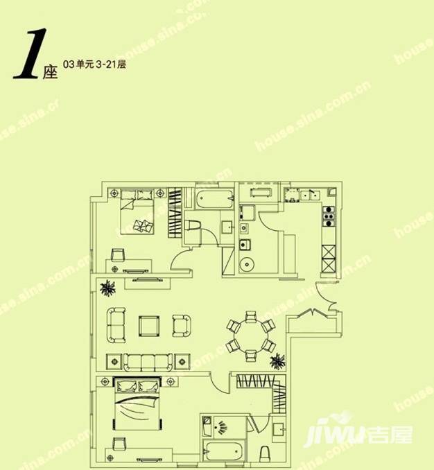 凯德茂名公馆2室2厅2卫144.4㎡户型图